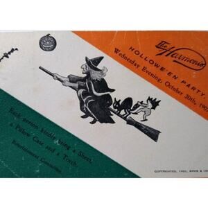 Halloween Party Postcard 1907 Harmonie Club Undivided Witch Goblin Black Cat Bat